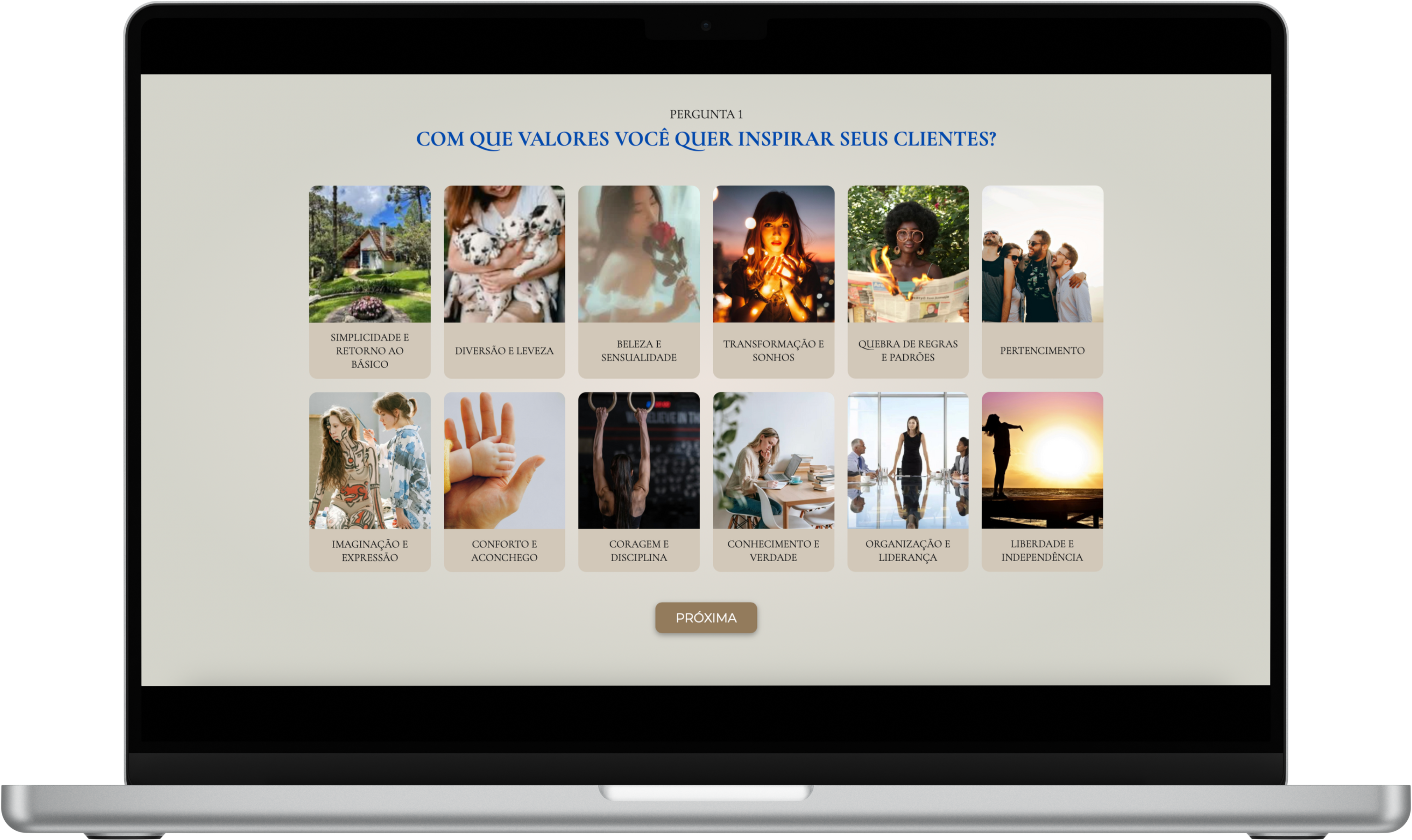 Laptop com o teste dos arquétipos aberto
